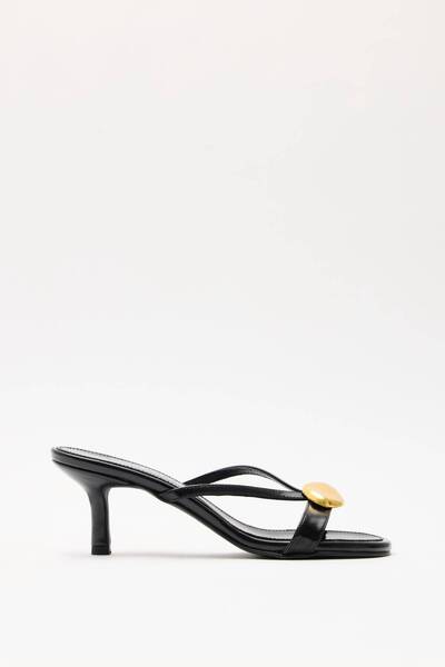 cevaplus Heeled Vintage Buckle Black Women's Heeled Slippers
