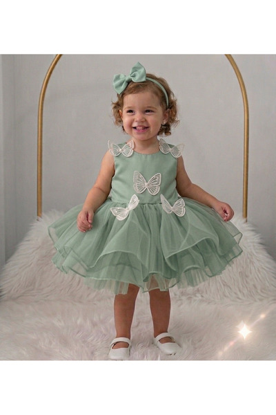 Mirace Styl Kız Bebek Kelebek Detaylı Tütü Abiye Elbise