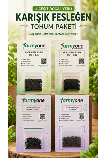 farmyone 4 Çeşit Doğal Yerli Karışık Fesleğen Tohum Paketi 600+ Tohum