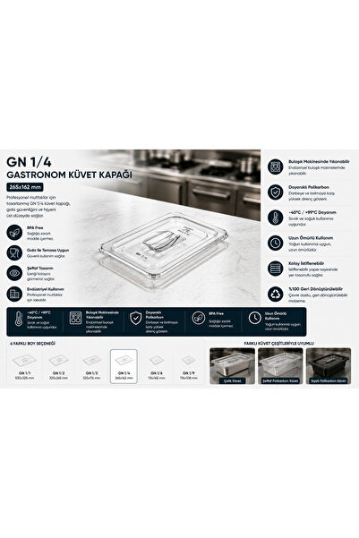 İstanbul Horeca Gn 1/4 Gastronom Tub Cover 26.5X16.2 cm Polycarbonate Transpa...
