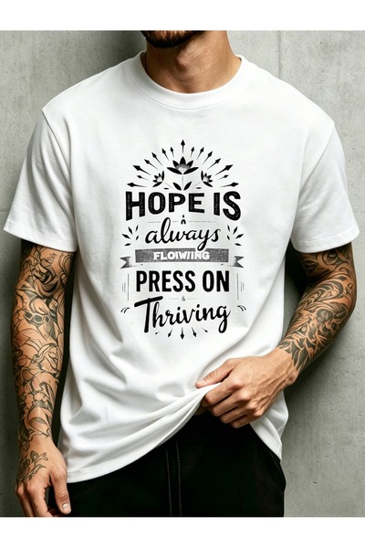 LİNA06 تي شيرت رجالي بتصميم جرافيك من Hope Is Always Flowing Press On Thrivin...