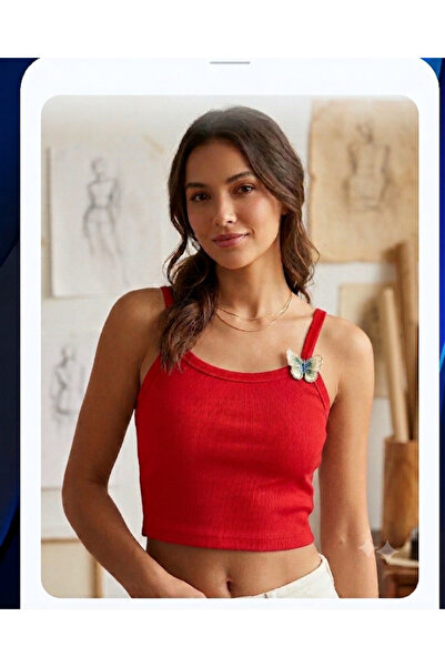 ROGEN FİT Women's Strappy Cotton Camisole with Lycra and Butterfly Detail