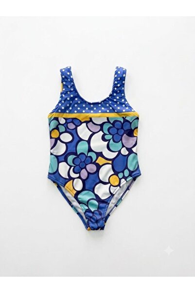 ALİŞ KİDS Girl's Blue Floral Patterned Quick Dry Swimsuit