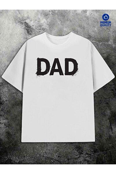 212Wear قميص رجالي ثقيل الوزن 180 جرام/متر مربع، 100% قطن، أبيض مع طباعة "DAD...