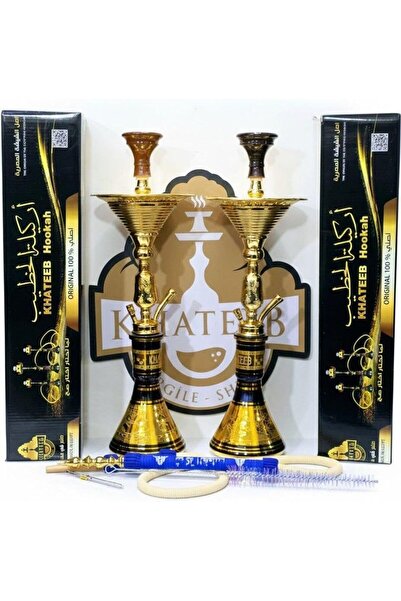 khateeb طقم شيشة نحاسية فاخرة "آيس جولدن" - 75 سم (موديل A1142)