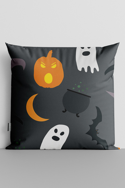 TicaretJet غطاء وسادة مطبوع رقميًا على الوجهين من Ghost and Pumpkin