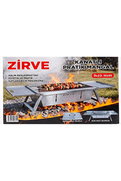 Zirve Kanatlı Pratik Katlanabilir Mangal Izgara 35x55 cm Kalın Paslanmaz Sac ...