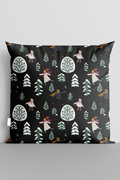 TicaretJet Pine Trees People Christmas Themed Double-Sided Digital Printed Pi...