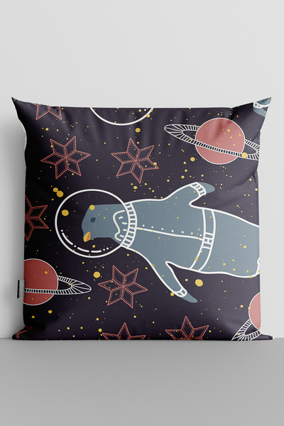 TicaretJet غطاء وسادة مطبوع رقميًا على الوجهين من Penguin and Space-1203