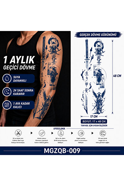 medink tattoo 1 Ay Kalıcı Sonradan Kararan Japon Kılıç Yazı Tam Kol geçici dö...