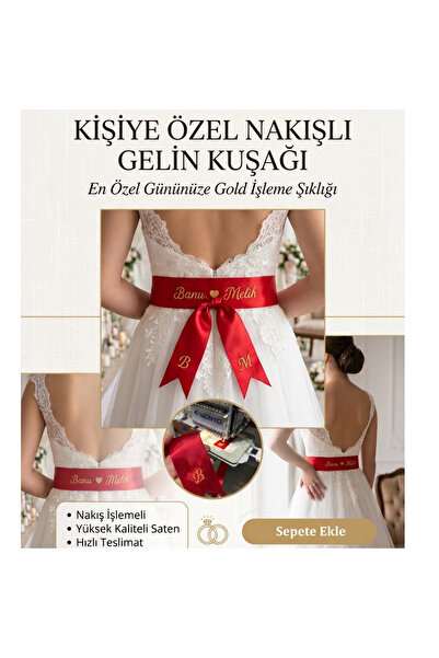BMNAKIŞBASKI Gold Nakış İşlemeli İsimli Gelin Bel Kuşağı Kurdelesı