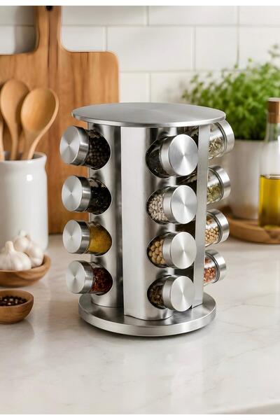 Mek life 16-Compartment Glass Spice Rack Set with Rotating Stand Stainless St...