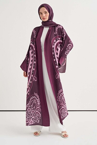 carell Ethnic Floral Abaya Plum