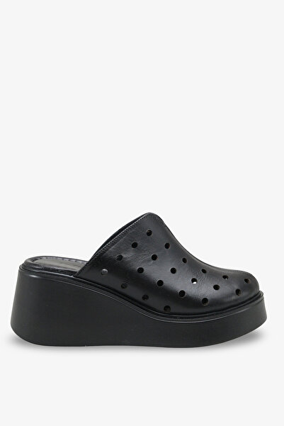 İNNABUTİKK Bereya Women's Genuine Leather Wedge Slippers - Black