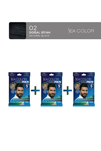 Sea Color 3'lü Express Men Amonyaksız Şampuan Boya, Şampuan Kolaylığında Erke...