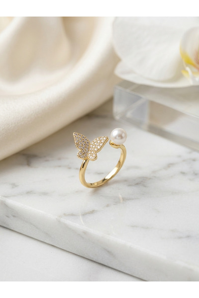 Evorya Women's Zircon Stone Pearl Butterfly Model Ring