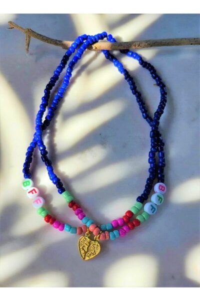 Handmade Καλύτεροι Φίλοι BBF Σετ Κολιέ από Ασήμι 925 με Διπλή Καρδιά