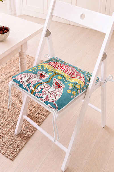 Home Maymun Figürlü Pofidik Sandalye Minderi - Renkli Patchwork Dekorasyon