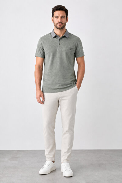 bihan store Polo Yaka Jacquard Men's T-Shirt Herman 3060-Khaki
