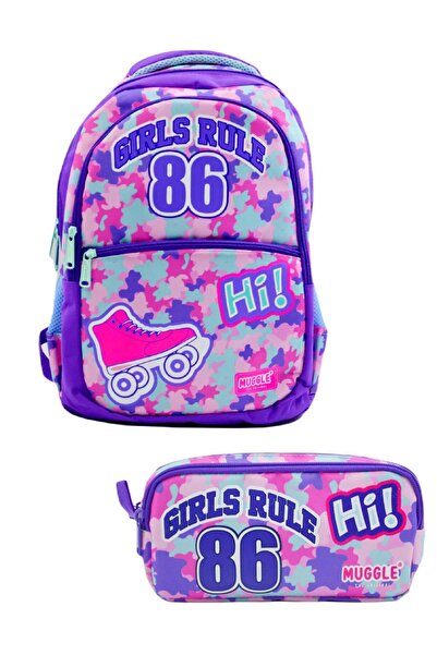 MUGGLE Set rucsac școlar mov cu 3 compartimente și geantă pentru creioane