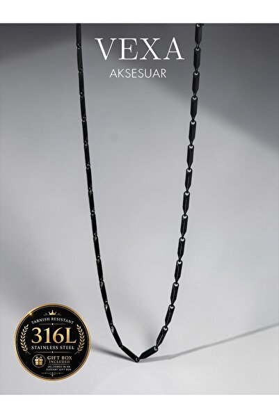 Vexa Aksesuar 316L Stainless Imported Steel Black Match Chain Necklace Tarnis...