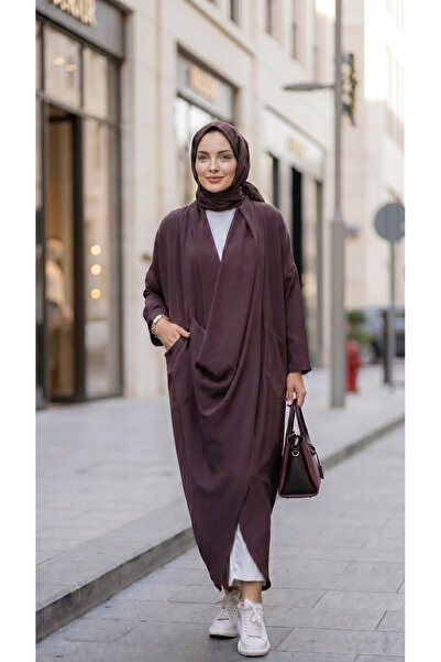 Mürdüm butik Asimetrik Tasarım Çapraz Tunik Keten Aerobin Kumaş-Mürdüm