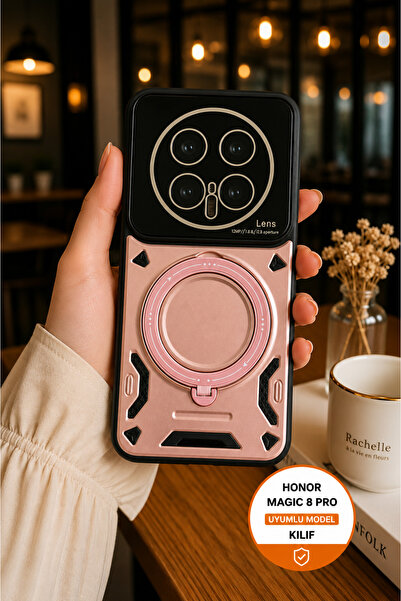 TechTrove Honor Magic 8 Pro İçin Uyumlu 3D Kamera Lens Korumalı Standlı Kılıf