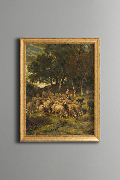 epiqart Shepherdess and Her Flock - Vintage Patterned Painting - Fine Model