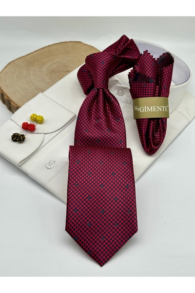 Gutiero Classic Tie with Burgundy Polka Dot Handkerchief