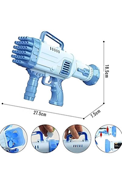 MACVI ® Bubble Gun with LED Lights, 32 Holes and Fan, Blue