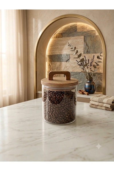 Demirhan Vacuum Acacia Wood Lid Glass Jar - Food/Grain Storage Container