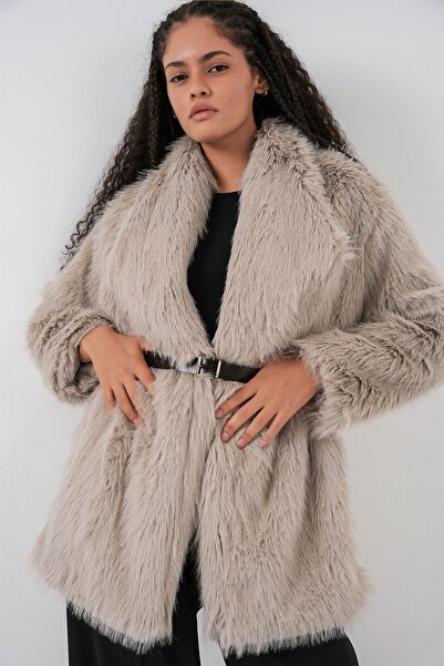 Hiccup BDART Palton Lung Oversized Din Blană Artificială Cu Curea