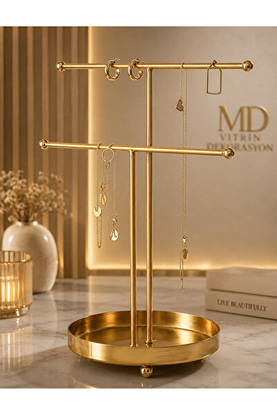 MD Vİtrin Dekorasyon 2 Askılı Takı Standı gold Düzenleyici Organizer takı düz...