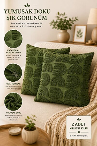 OTEXSA Embossed Textured 2-Piece Throw Pillow Cover Green Decorative Modern A...
