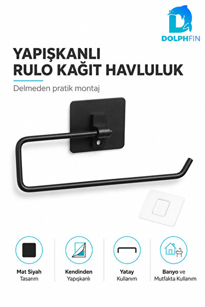 DolphFin Adhesive Roll Paper Towel Holder Matte Black No Drilling Mounted Kit...