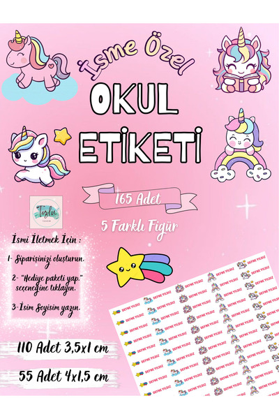 TOZLU RAF 165 Adet Kişiye Özel Unicorn Temalı Okul Etiketi
