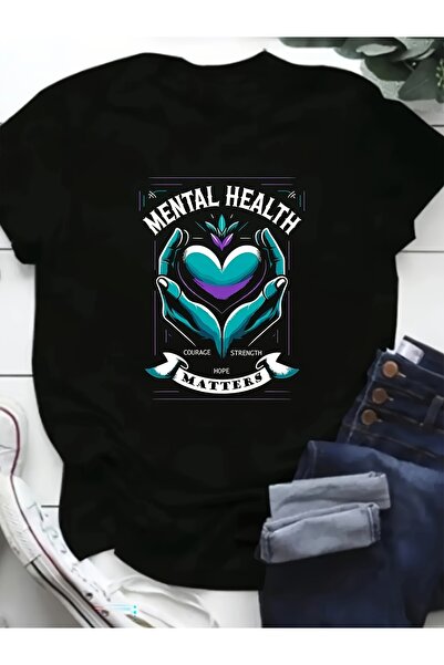 212Wear تي شيرت Wo's Mental Health Matters - تصميم بشريط باللونين الفيروزي وا...