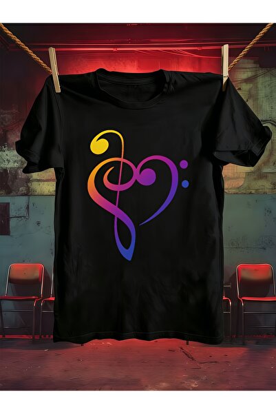 17 seramik Men's Pure Cotton Short-Sleeve T-Shirt with Musical Note Heart Pri...