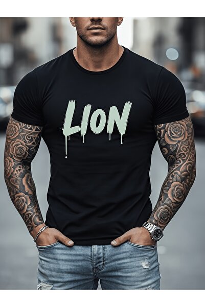 212Wear Men's Pure Cotton T-shirt, Featuring a Trendy Lion Artistic Print Des...