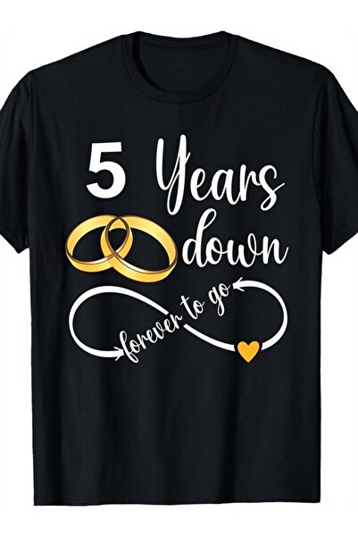 12 Teknoloji تي شيرت 5 Years Forever to Go - هدية ذكرى الزواج للأزواج، أسود م...