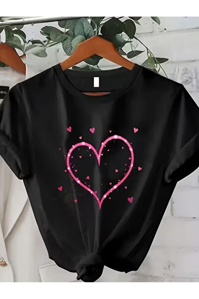 212Wear تي شيرت رجالي بطباعة قلب وردي يتوهج في الظلام، بأسلوب الشارع العصري، ...