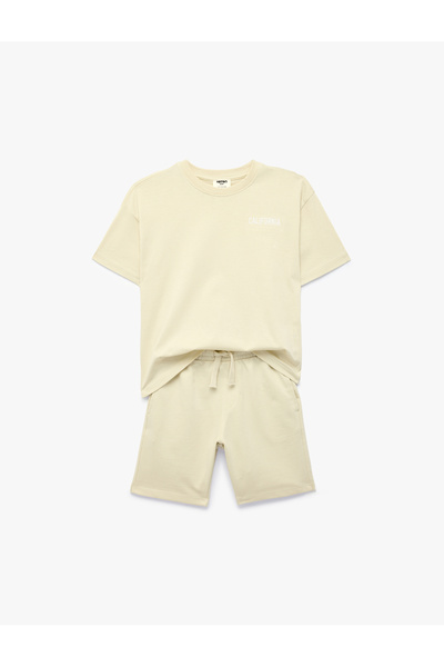 Koton Set de 2 tricouri și pantaloni scurți din bumbac, cu mânecă scurtă și d...