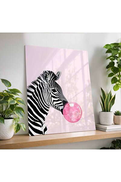 arslart Balon Sakızı Üfleyen Zebra Cam Görünümlü Pleksi Tablo Modern Pop Art ...