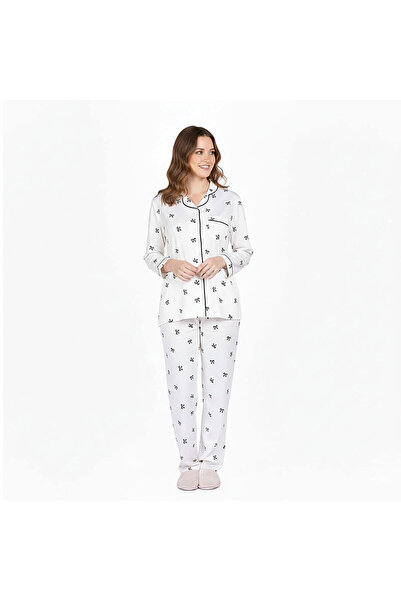 ebebek Baby Mom baby mom Anne Pijama Takımı Kalp Baskılı Çıtçıtlı V Yaka Long...