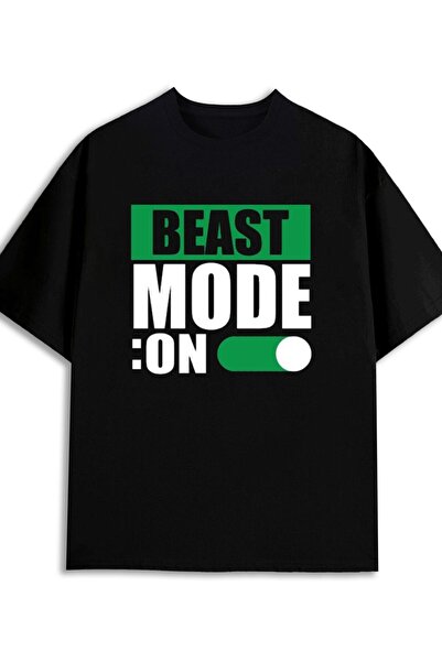 LİNA06 تي شيرت رجالي سادة بتصميم Beast Mode، 180 جرام، 100% قطن أسود، ملابس خ...