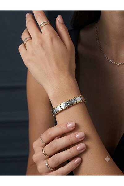 LuneraDesign Italian Charmlı Gold Silver Unisex Stainless Steel Bracelet Mode...