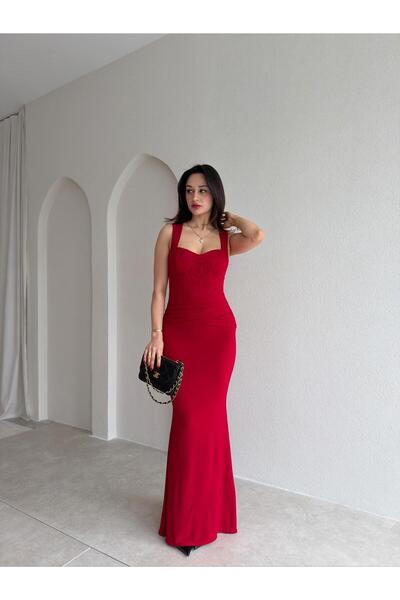 Mooi Butik فستان ويسلي ماكسي دانتيل 9004 - أحمر