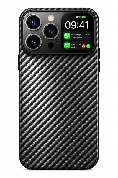 mirok Husă Carbon Premium MIROK® iPhone 16 Pro, Ecran Inteligent AMOLED 1,75"...