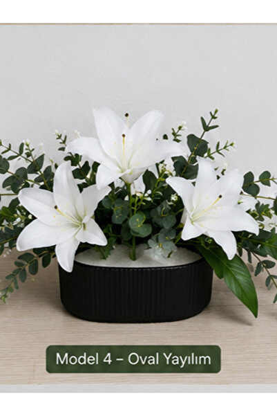 moysahsap party&ahşap Artificial White Lily Arrangement Flower with Black Pot...
