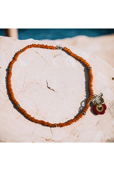 Mimoza Accessories Colorful Bead Necklace with Embroidered Charm Detail